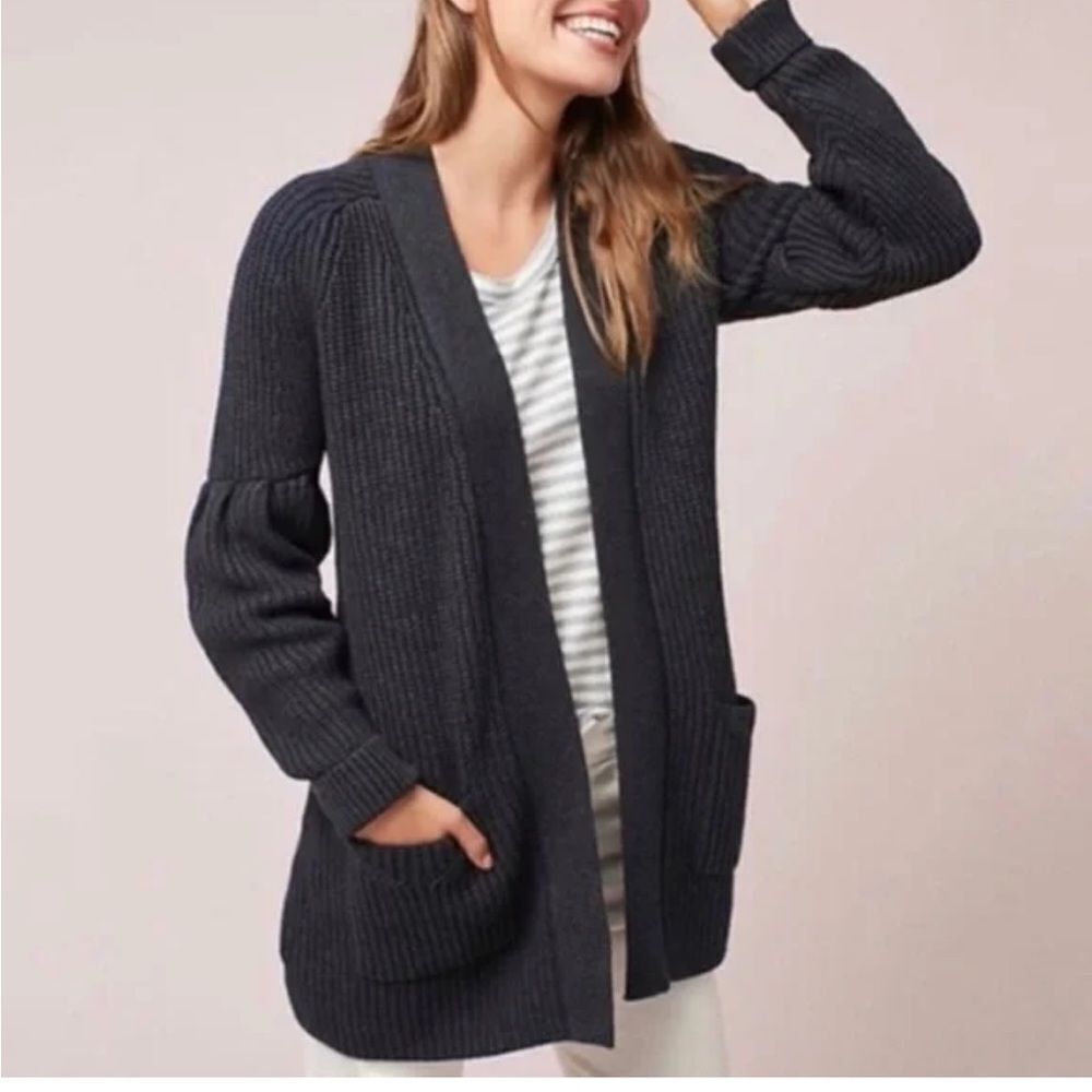 ANTHROPOLOGIE KNITTED & KNOTTED Majella Cardigan Dark Gray Size Small
